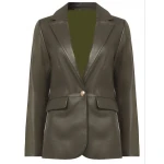 Metallic Button Dark Brown Leather Blazer