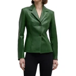 Notched Collar Green Leather Blazer