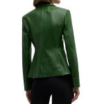Notched Collar Green Leather Blazer