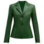 Notched Collar Green Leather Blazer