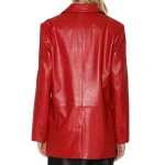 Notched Collar Red  Leather Blazer