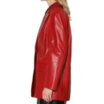 Notched Collar Red  Leather Blazer