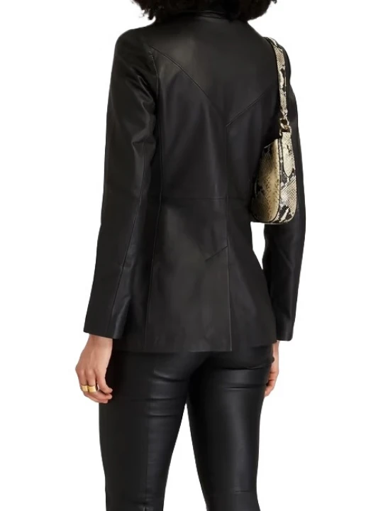 Notched Lapels Black Leather Blazer