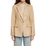 One Button Beige Leather Blazer