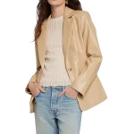 One Button Beige Leather Blazer