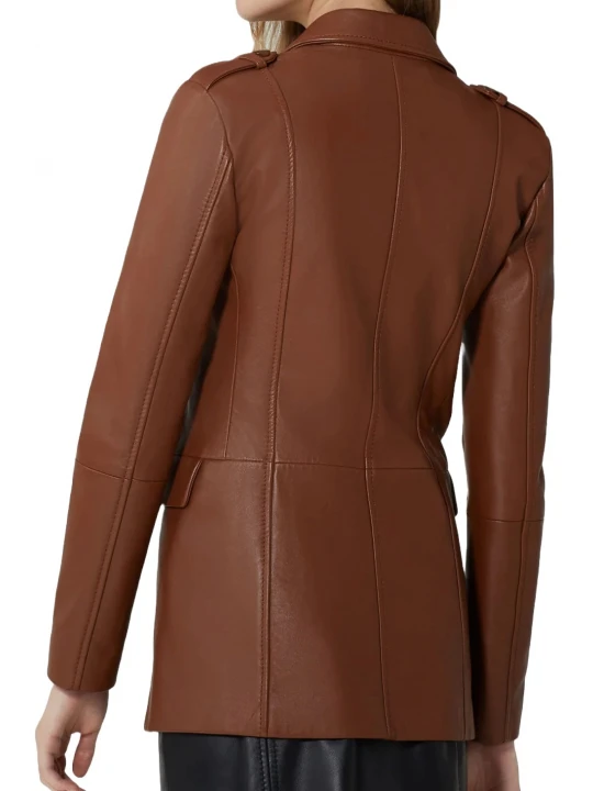 One Button Brown Leather Blazer
