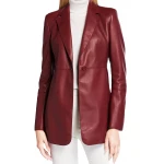 One Button Burgundy Leather Blazer
