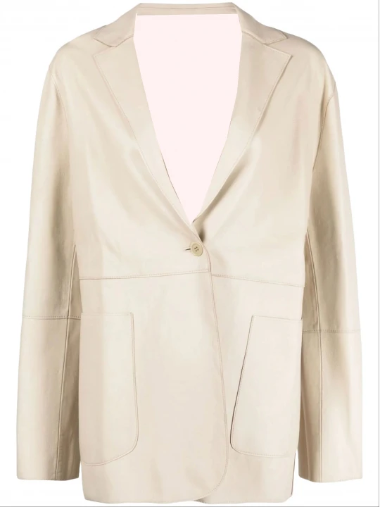 One Button Cream Leather Blazer