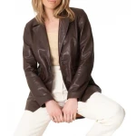 One Button Dark Brown Leather Blazer