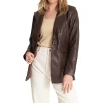 One Button Dark Brown Leather Blazer