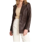 One Button Dark Brown Leather Blazer