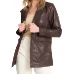 One Button Dark Brown Leather Blazer