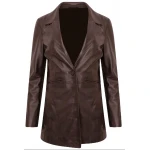 One Button Dark Brown Leather Blazer