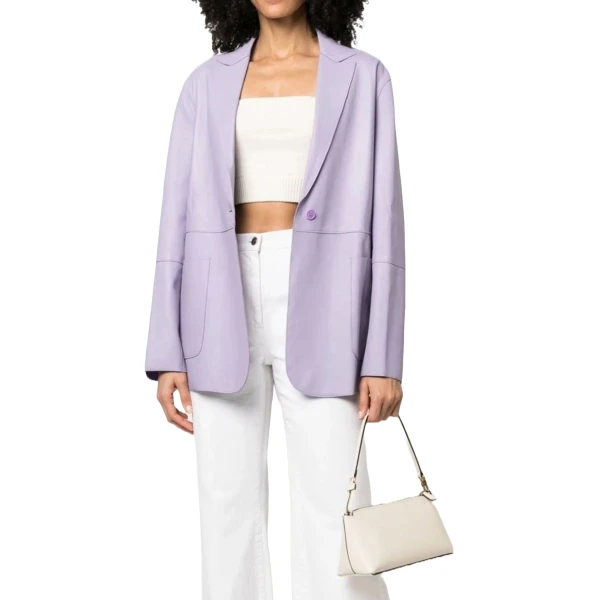 One Button Purple Leather Blazer