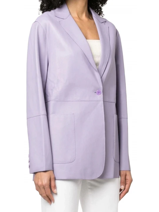 One Button Purple Leather Blazer