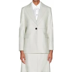 One Button White Leather Blazer