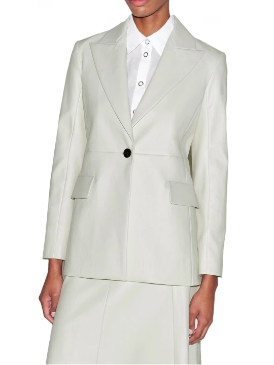 One Button White Leather Blazer