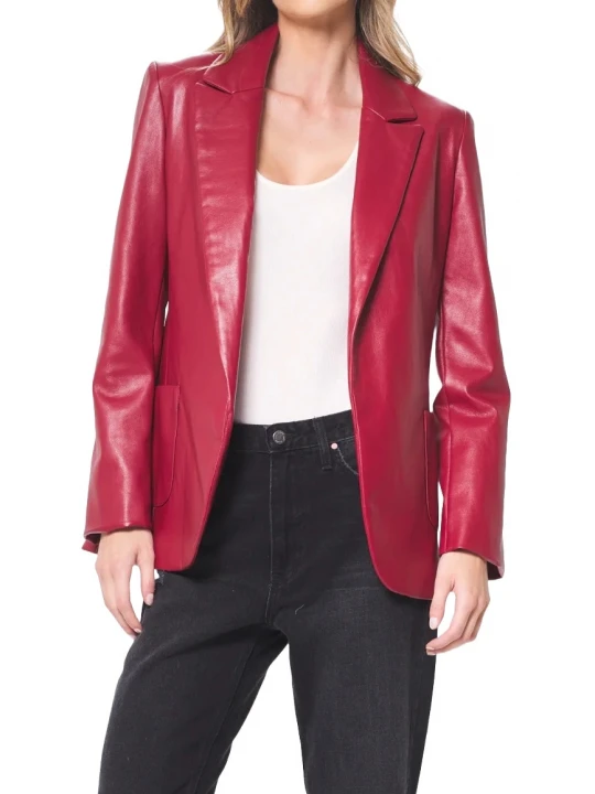 Open Front Red Leather Blazer
