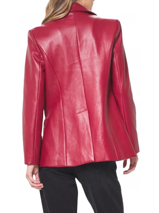 Open Front Red Leather Blazer