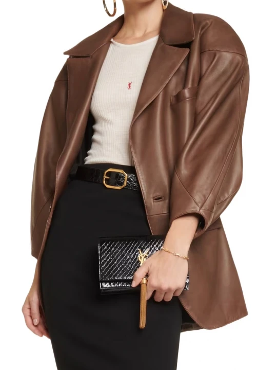 Oversized Brown Leather Blazer