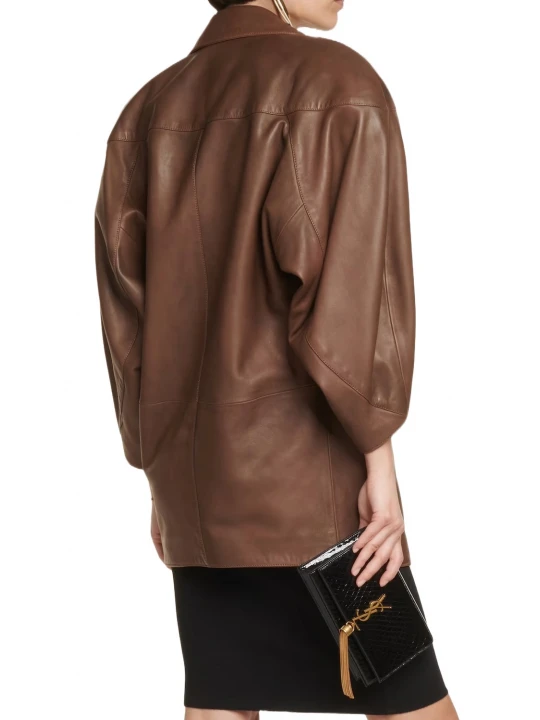 Oversized Brown Leather Blazer