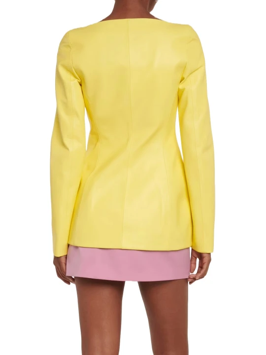 Rounded Neckline Yellow Leather Blazer