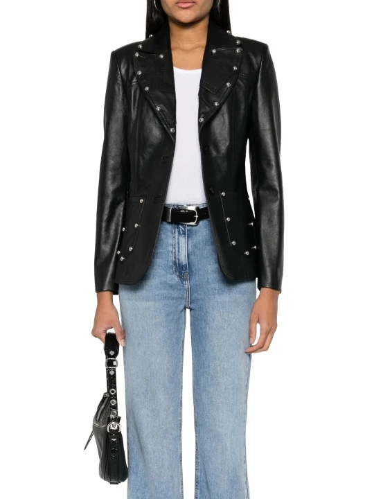 Studed Black Leather Blazer