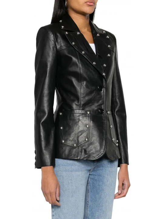 Studed Black Leather Blazer