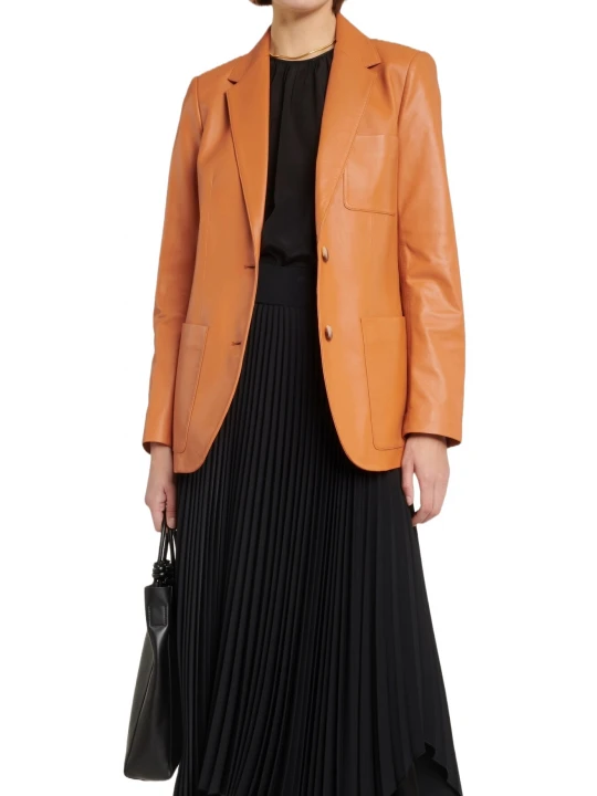 Three Patch Pockets Cognac Leather Blazer