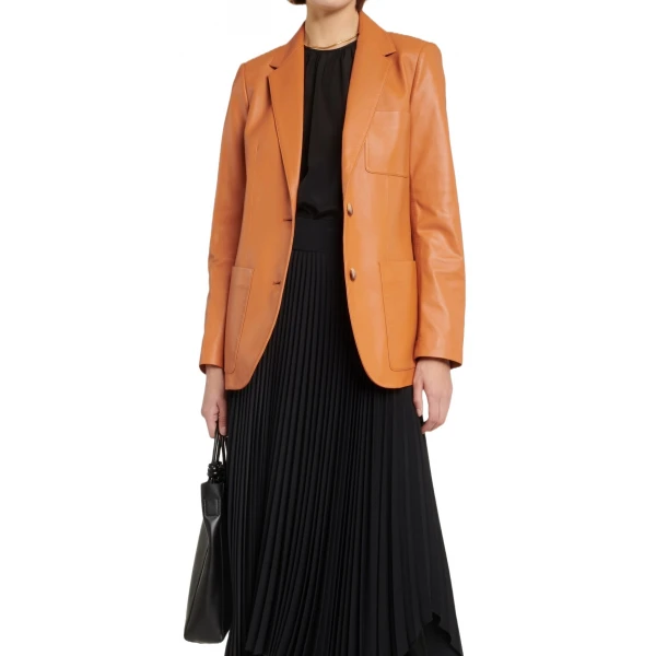 Three Patch Pockets Cognac Leather Blazer