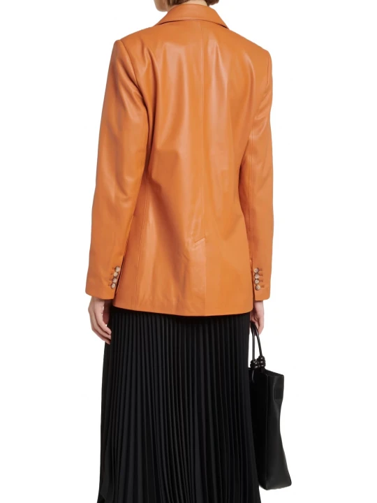 Three Patch Pockets Cognac Leather Blazer