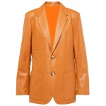 Three Patch Pockets Cognac Leather Blazer