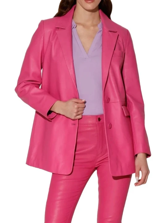 Two Buttons Pink Leather Blazer