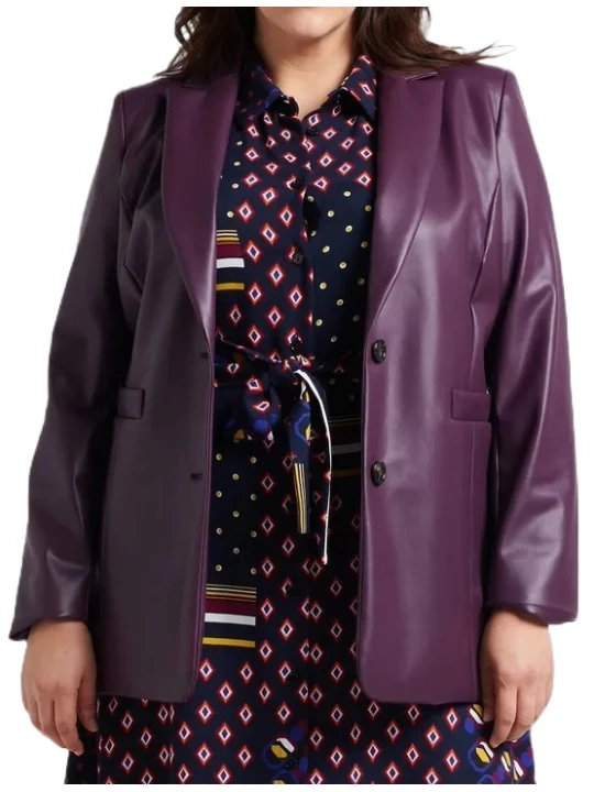 Two Buttons Purple Leather Blazer