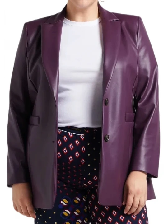 Two Buttons Purple Leather Blazer