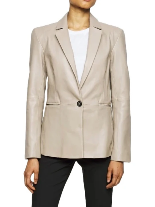 Welt Pockets Beige Leather Blazer