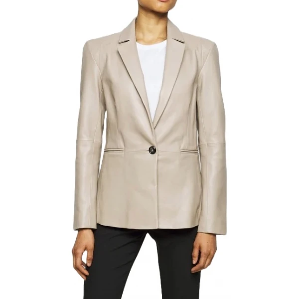 Welt Pockets Beige Leather Blazer