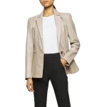 Welt Pockets Beige Leather Blazer
