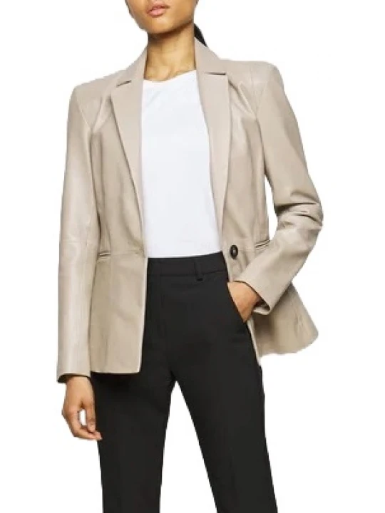 Welt Pockets Beige Leather Blazer