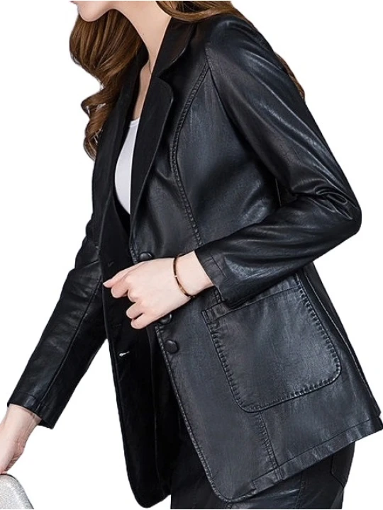 Womens Amazing Look Real Lambskin Black Leather Blazer Coat