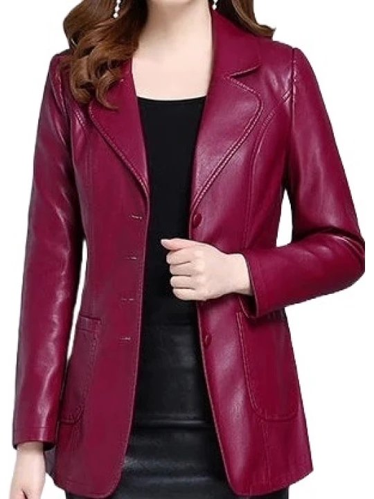 Womens Amazing Look Real Lambskin Red Leather Blazer Coat