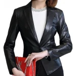 Womens Awesome Look Real Sheepskin Black Leather Blazer Coat