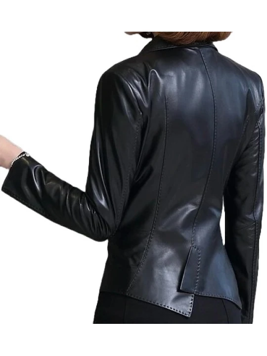 Womens Awesome Look Real Sheepskin Black Leather Blazer Coat