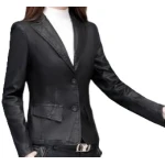 Womens Classic Real Sheepskin Black Leather Blazer Coat