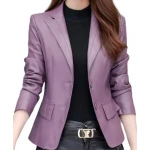 Womens Classic Real Sheepskin Purple Leather Blazer Coat