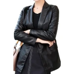 Womens Smart Look Real Sheepskin Black Leather Blazer Coat