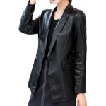 Womens Smart Look Real Sheepskin Black Leather Blazer Coat