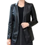 Womens Smart Look Real Sheepskin Black Leather Blazer Coat