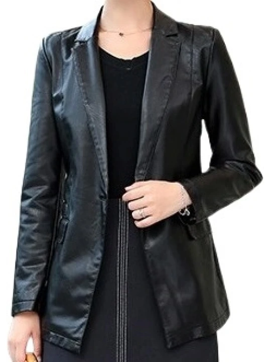 Womens Smart Look Real Sheepskin Black Leather Blazer Coat