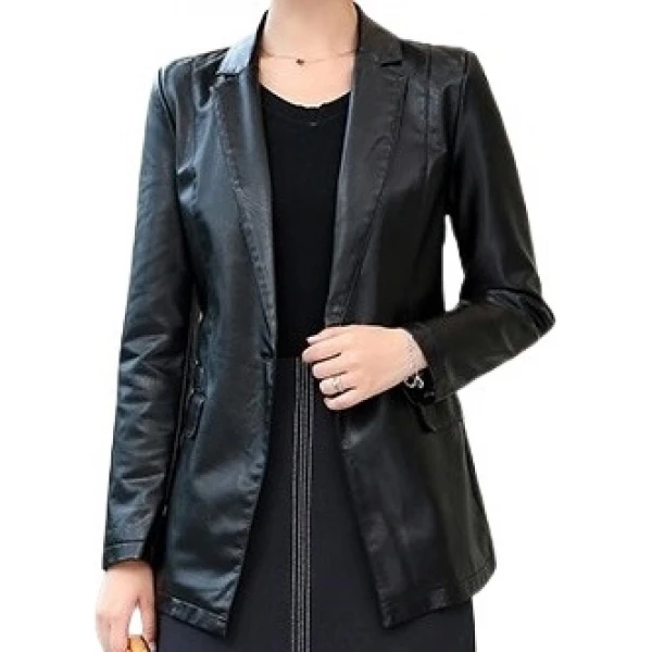Womens Smart Look Real Sheepskin Black Leather Blazer Coat